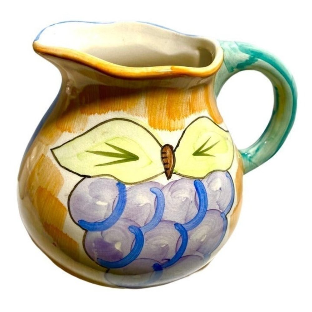 Vtg. Hand Painted Fruits Guyroc Pitcher